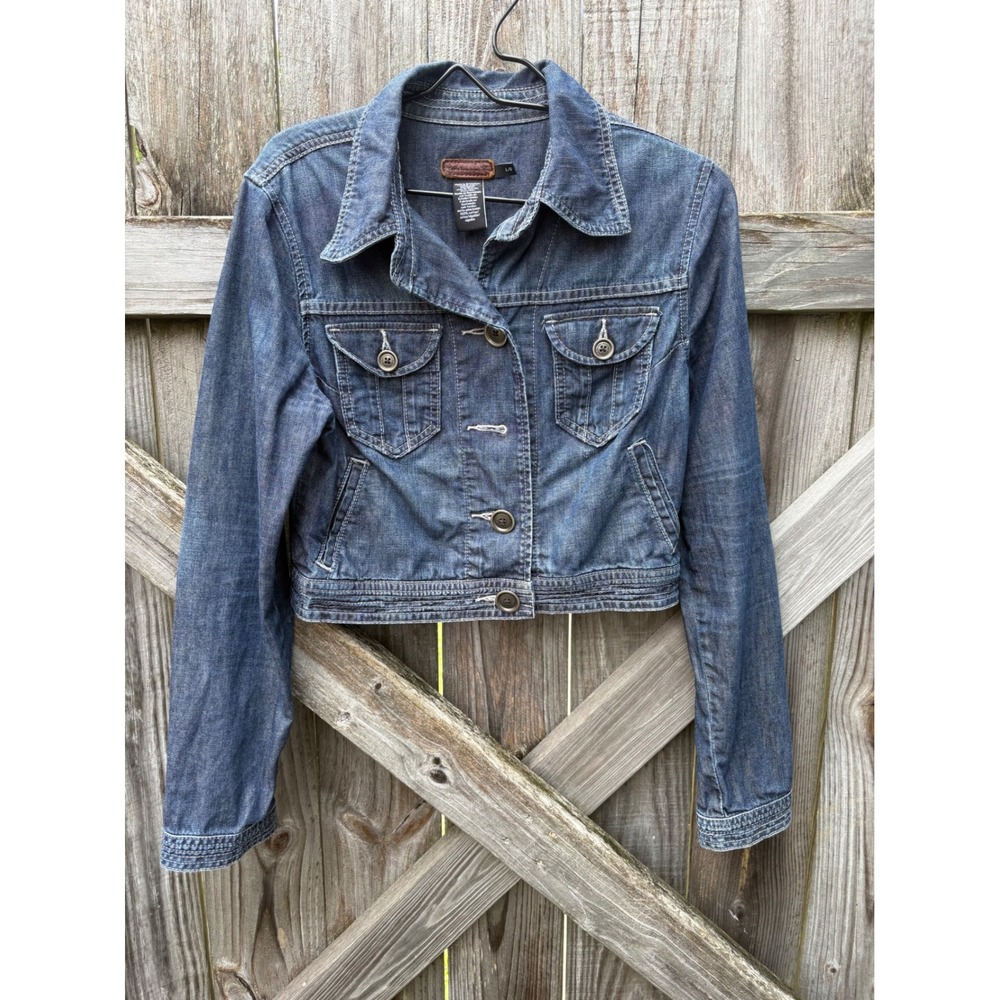 VTG Calvin Klein Jeans Women Dark Wash Shrunken Denim Jacket Cropped Blue Size L
